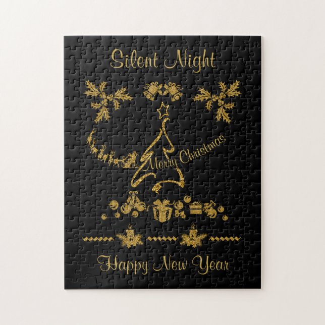 Gold Glitter Merry Christmas, Santa Claus Jigsaw Puzzle (Vertical)
