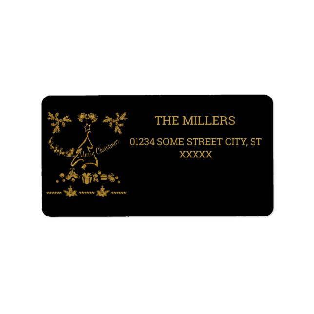 Gold Glitter Merry Christmas, Santa Claus Label (Front)