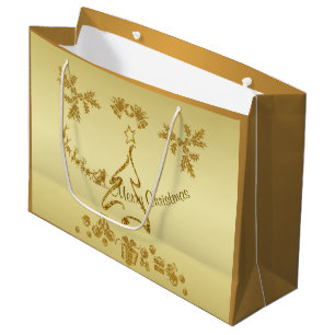 Gold Glitter Merry Christmas, Santa Claus Large Gift Bag