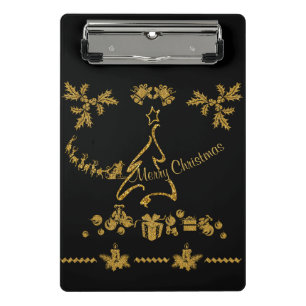 Gold Glitter Merry Christmas, Santa Claus Mini Clipboard