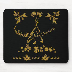 Gold Glitter Merry Christmas, Santa Claus Mouse Mat