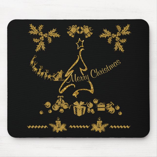 Gold Glitter Merry Christmas, Santa Claus Mouse Mat (Front)