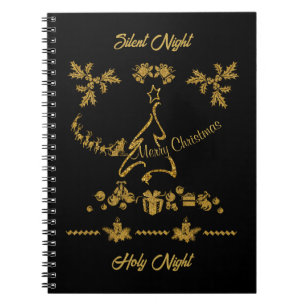 Gold Glitter Merry Christmas, Santa Claus Notebook