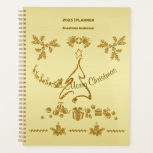 Gold Glitter Merry Christmas, Santa Claus on gold Planner