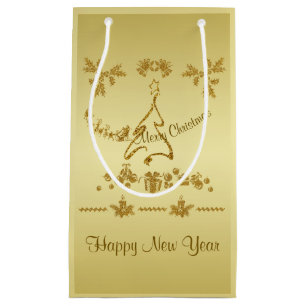 Gold Glitter Merry Christmas, Santa Claus on gold  Small Gift Bag