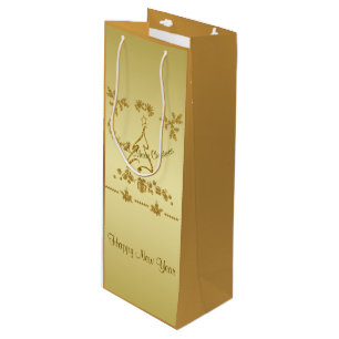 Gold Glitter Merry Christmas, Santa Claus on gold  Wine Gift Bag