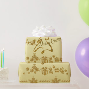 Gold Glitter Merry Christmas, Santa Claus on gold Wrapping Paper
