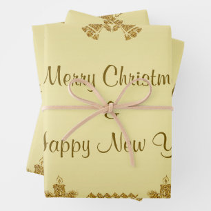 Gold Glitter Merry Christmas, Santa Claus on gold  Wrapping Paper Sheet