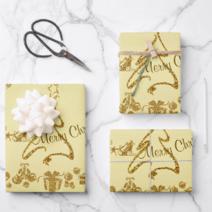 Gold Glitter Merry Christmas, Santa Claus on gold Wrapping Paper Sheet
