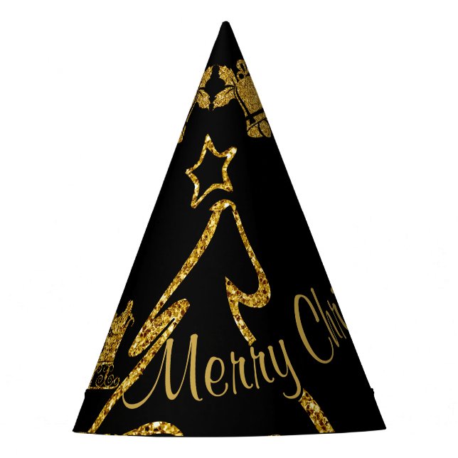Gold Glitter Merry Christmas, Santa Claus Party Hat (Front)