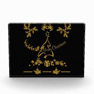 Gold Glitter Merry Christmas, Santa Claus Photo Block