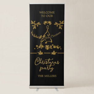 Gold Glitter Merry Christmas, Santa Claus Retractable Banner