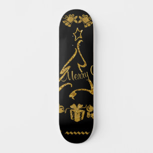 Gold Glitter Merry Christmas, Santa Claus Skateboard