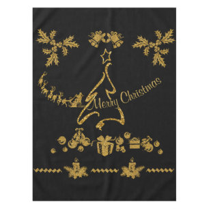 Gold Glitter Merry Christmas, Santa Claus Tablecloth
