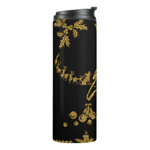 Gold Glitter Merry Christmas, Santa Claus Thermal Tumbler