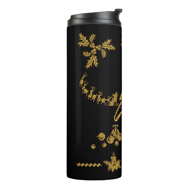 Gold Glitter Merry Christmas, Santa Claus Thermal Tumbler (Rotated Left)