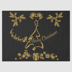 Gold Glitter Merry Christmas, Santa Claus Tissue Paper