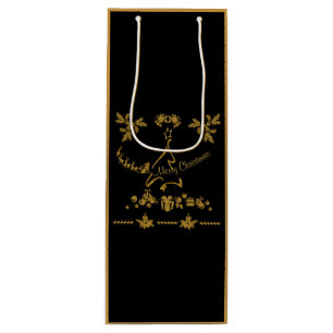 Gold Glitter Merry Christmas, Santa Claus Wine Gift Bag
