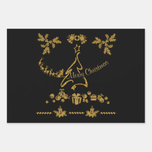 Gold Glitter Merry Christmas, Santa Claus Wrapping Paper Sheet