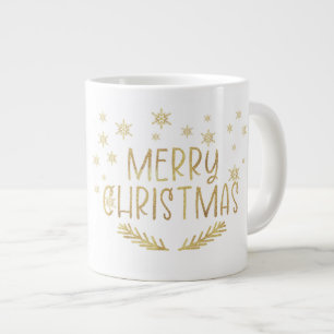 Gold Glitter Merry Christmas Snowflake Photo Mug