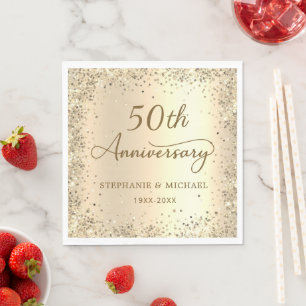 Gold Glitter Metal Foil 50th Wedding Anniversary Napkin