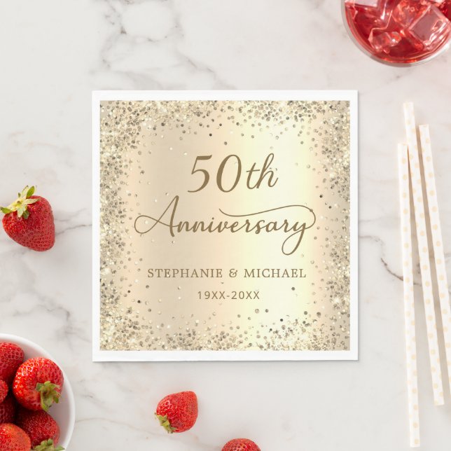 Gold Glitter Metal Foil 50th Wedding Anniversary Napkin (Insitu)