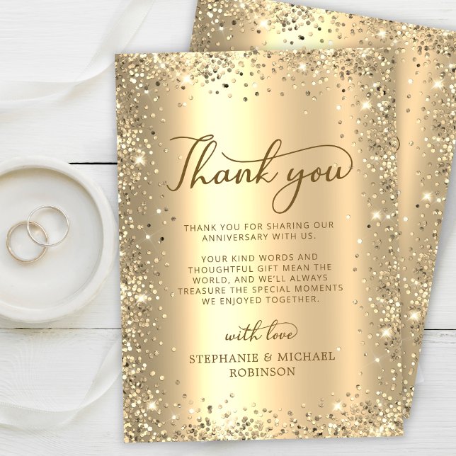 Gold Glitter Metal Foil 50th Wedding Anniversary Thank You Card (Creator Uploaded)