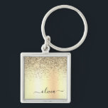 Gold Glitter Metal Monogram Glam Name Key Ring<br><div class="desc">Gold Faux Foil Metallic Sparkle Glitter Brushed Metal Monogram Name Keychains (Key Chain). This makes the perfect sweet 16 birthday,  wedding,  bridal shower,  anniversary,  baby shower or bachelorette party gift for someone that loves glam luxury and chic styles.</div>