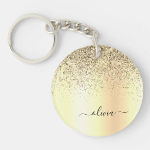 Gold Glitter Metal Monogram Glam Name Key Ring