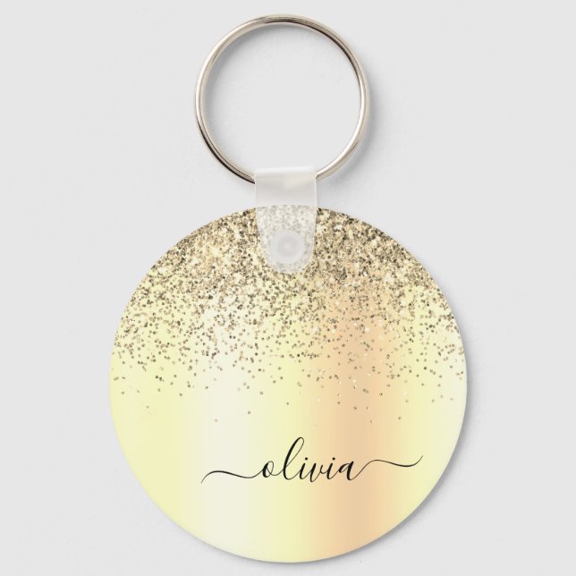 Gold Glitter Metal Monogram Glam Name Key Ring (Front)