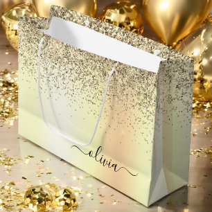 Gold Glitter Metal Monogram Glam Name Large Gift Bag