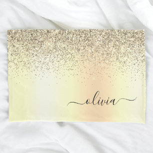 Gold Glitter Metal Monogram Glam Name Pillowcase