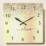 Gold Glitter Metal Monogram Glam Name Square Wall Clock<br><div class="desc">Gold Faux Foil Metallic Sparkle Glitter Brushed Metal Monogram Name Clock. This makes the perfect sweet 16 birthday,  wedding,  bridal shower,  anniversary,  baby shower or bachelorette party gift for someone that loves glam luxury and chic styles.</div>