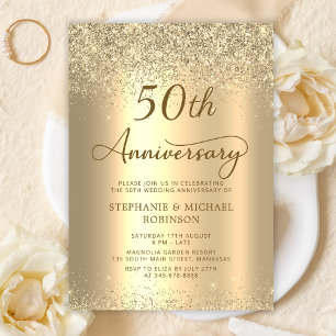Gold Glitter Metallic 50th Wedding Anniversary Invitation