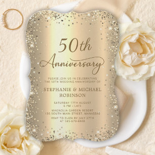 Gold Glitter Metallic 50th Wedding Anniversary Invitation