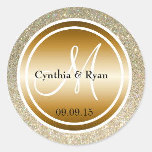 Gold Glitter & Metallic Copper Wedding Monogram Classic Round Sticker