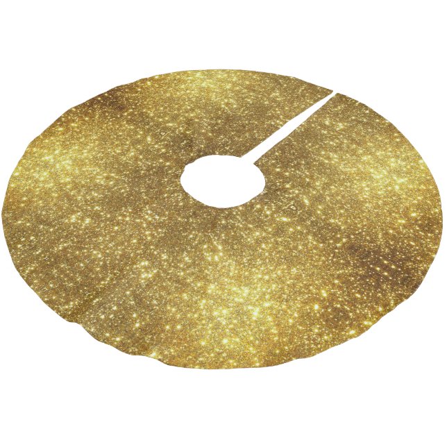 Gold Glitter Metallic Elegant Holiday Chic Brushed Polyester Tree Skirt (Angled)