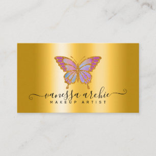 Gold Glitter Metallic Foil Butterfly Logo Business Card