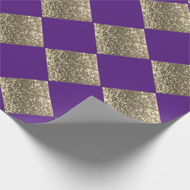 Gold Glitter Metallic Purple Abstract Chic Wrapping Paper (Corner)