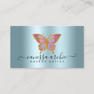 Gold Glitter Metallic Turquoise Foil Butterfly Business Card
