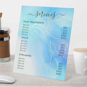 Gold Glitter Minimalist Salon Services Price List Pedestal Sign