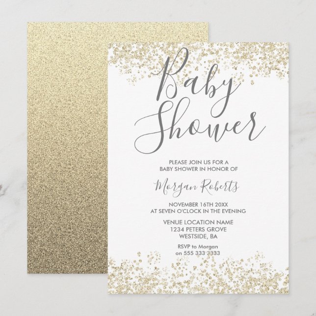 Gold Glitter Modern Baby Shower Invitation (Front/Back)