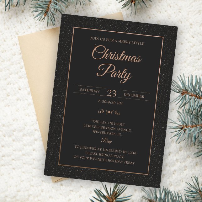 Gold Glitter Modern Black Christmas Party Invitation (Creator Uploaded)