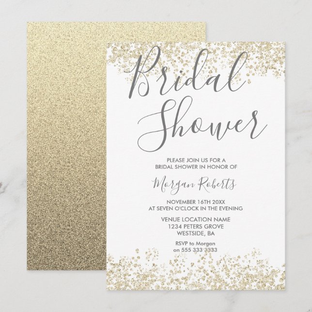 Gold Glitter Modern Bridal Shower Invitation (Front/Back)