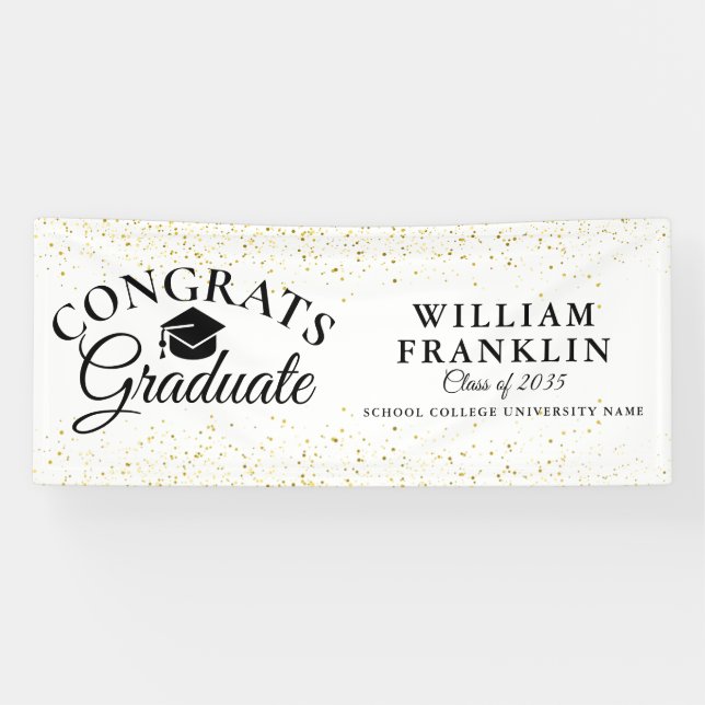 Gold Glitter Modern Elegant Graduation Banner (Horizontal)