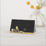 Gold Glitter Modern Glam High Heel Shoes Place Card<br><div class="desc">Elegant and Chic Modern Gold and Black Place Cards or Escort Cards for Table Place Seating Assignments with Faux Glitter Yellow Gold High Heel Stiletto Shoes and custom name calligraphy script,  perfect for an elegant and glam birthday,  fashion business event,  sweet 16,  quinceanera,  or bat mitzvah.</div>