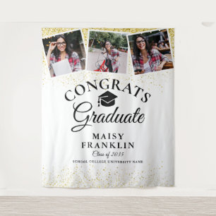 Gold Glitter Modern Graduation 3 Photo Backdrop Tapestry