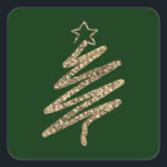 Gold Glitter Modern Green Christmas Tree Square Sticker<br><div class="desc">Faux gold glitter modern holiday tree sticker. Holiday elegant emerald green background makes this sticker so lovely. Perfect for all your holiday needs.</div>
