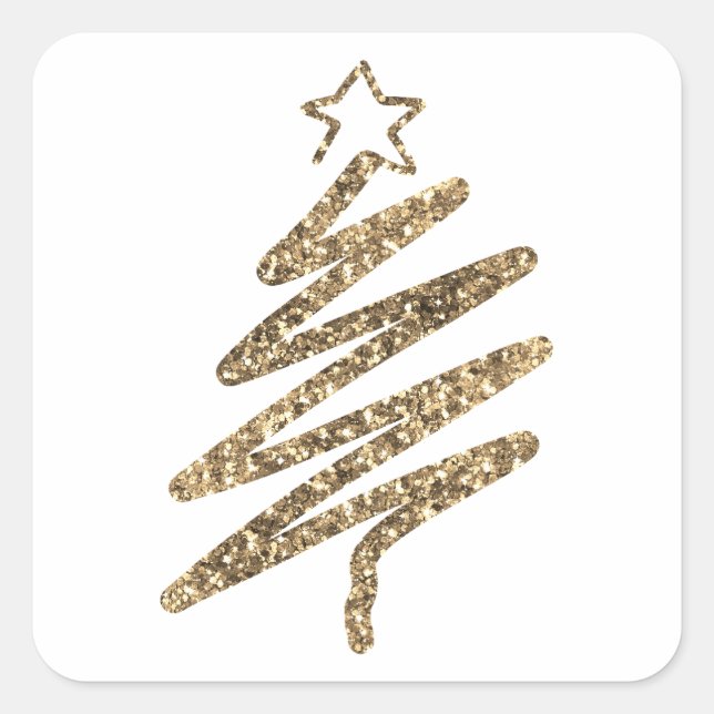 Gold Glitter Modern Holiday Tree Christmas Square Sticker (Front)