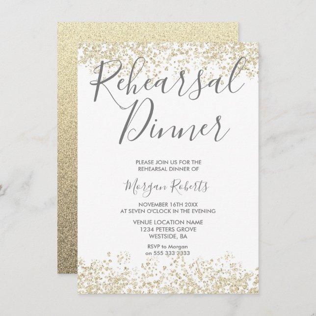 Gold Glitter Modern Rehearsal Dinner Invitation (Front/Back)
